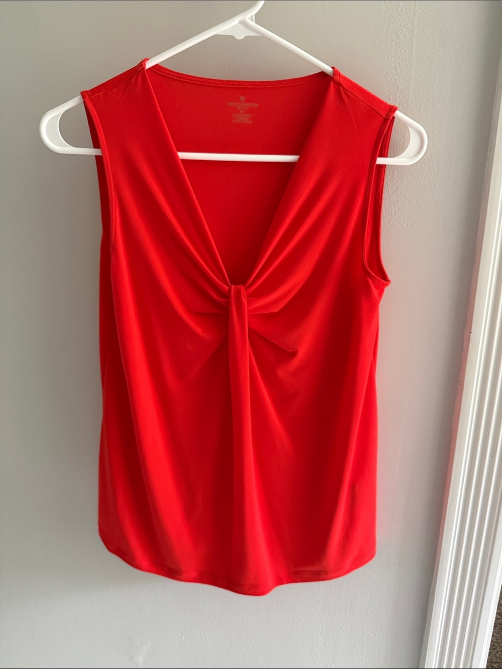 Worthington Orange Knotted V-Neck Sleeveless Tank